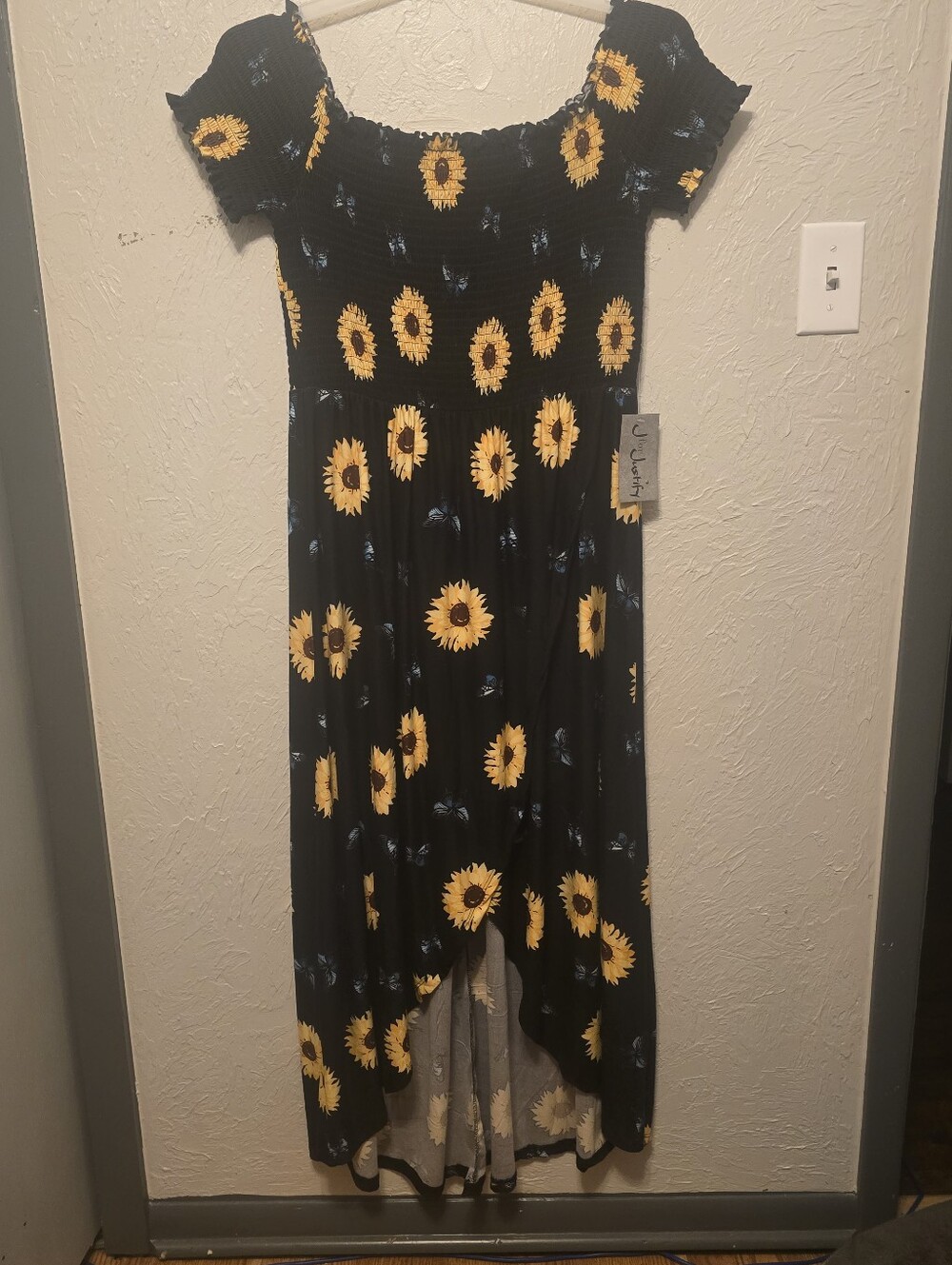 J for Justify Sunflower Butterfly Off Shoulder Maxi Dress 1X Plus Size NWT